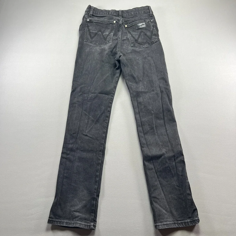 Wrangler Retro Jeans Womens 20 Black Denim Stretch Distressed Slim Straight Leg